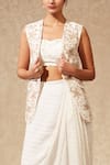 Buy_Chamee and Palak_White Lehenga Georgette Embroidered Jacket And Draped Skirt Set  _Online_at_Aza_Fashions