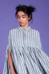 MATI_Blue Cotton Striped Cape Dress_at_Aza_Fashions