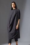 Buy_MATI_Black Cotton Handwoven Striped Cowl Tunic_at_Aza_Fashions