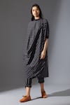 MATI_Black Cotton Handwoven Striped Cowl Tunic_Online_at_Aza_Fashions