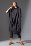 Buy_MATI_Black Cotton Handwoven Striped Cowl Tunic_Online_at_Aza_Fashions