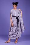 MATI_Purple Cotton Striped Cowl Dress_Online_at_Aza_Fashions