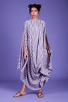 Shop_MATI_Purple Cotton Striped Cowl Dress_Online_at_Aza_Fashions