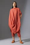 Buy_MATI_Orange Cotton Handwoven Cowl Tunic And Pant Set _at_Aza_Fashions