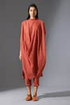 Buy_MATI_Orange Cotton Handwoven Cowl Tunic And Pant Set _Online_at_Aza_Fashions