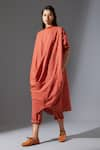 Shop_MATI_Orange Cotton Handwoven Cowl Tunic And Pant Set _Online_at_Aza_Fashions