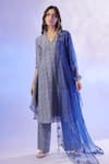 Shop_Mehak Talreja Couturre_Blue Chanderi Dupatta Organza Printed Floral Anarkali Palazzo Set  _at_Aza_Fashions