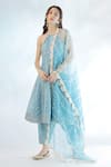 Shop_Mehak Talreja Couturre_Blue Chanderi Dupatta Organza Halter Neck Anarkali Set_at_Aza_Fashions