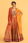 Buy_Saundh_Orange Raw Silk Embroidered Cape Lehenga Set_at_Aza_Fashions