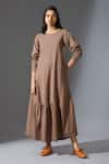 Buy_MATI_Beige Cotton Slub Handwoven Aboli Midi Dress _Online_at_Aza_Fashions