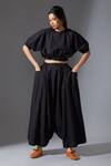 Buy_Mati_Black Cotton Handwoven High Waist Harem Pants_at_Aza_Fashions