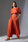 Buy_Mati_Orange Cotton Handwoven High Waist Harem Pants_at_Aza_Fashions