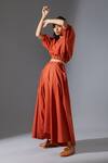 Buy_Mati_Orange Cotton Handwoven High Waist Harem Pants_Online_at_Aza_Fashions