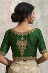 Shop_Weaver Story_Green Raw Silk Hand Embroidered Floral Round Blouse _at_Aza_Fashions
