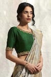 Weaver Story_Green Raw Silk Hand Embroidered Floral Round Blouse _Online_at_Aza_Fashions