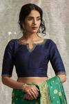 Buy_Weaver Story_Blue Raw Silk Floral, Zardozi Work Round Hand Embroidered Blouse _at_Aza_Fashions