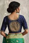 Shop_Weaver Story_Blue Raw Silk Floral, Zardozi Work Round Hand Embroidered Blouse _at_Aza_Fashions