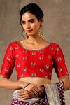 Buy_Weaver Story_Red Raw Silk Floral, Zardozi Work Round Hand Embroidered Blouse _at_Aza_Fashions