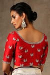 Shop_Weaver Story_Red Raw Silk Floral, Zardozi Work Round Hand Embroidered Blouse _at_Aza_Fashions
