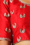 Weaver Story_Red Raw Silk Floral, Zardozi Work Round Hand Embroidered Blouse _Online_at_Aza_Fashions