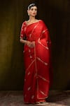 Buy_Weaver Story_Red Organza Woven Zardozi Work Handloom Saree _at_Aza_Fashions