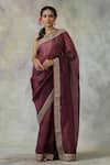 Buy_Weaver Story_Purple Saree Organza And Blouse Raw Silk Embroidery Thread Banarasi Handloom _at_Aza_Fashions