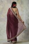 Shop_Weaver Story_Purple Saree Organza And Blouse Raw Silk Embroidery Thread Banarasi Handloom _at_Aza_Fashions