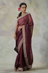 Weaver Story_Purple Saree Organza And Blouse Raw Silk Embroidery Thread Banarasi Handloom _Online_at_Aza_Fashions