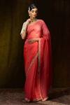 Buy_Weaver Story_Peach Organza Woven Zardozi Work Handloom Saree _at_Aza_Fashions