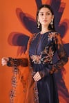 Buy_Mehak Talreja Couturre_Blue Chanderi Printed And Embellished Floral Round Anarkali With Dupatta  _Online_at_Aza_Fashions