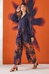 Shop_Mehak Talreja Couturre_Blue Crepe Printed Floral Shirt Collar Draped And Pant Set _at_Aza_Fashions