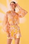 Shop_Mehak Talreja Couturre_Yellow Organza Printed Floral Shirt Collar And Shorts Set _at_Aza_Fashions