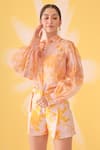 Mehak Talreja Couturre_Yellow Organza Printed Floral Shirt Collar And Shorts Set _Online_at_Aza_Fashions