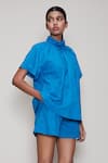 Buy_MATI_Blue Cotton High Neck Shirt And Shorts Set _at_Aza_Fashions