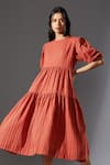 Buy_MATI_Orange Cotton Striped Midi Dress _at_Aza_Fashions