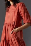 MATI_Orange Cotton Striped Midi Dress _at_Aza_Fashions