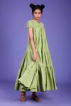 MATI_Green Handwoven Tiered Dress_Online_at_Aza_Fashions