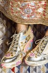 Tiesta_Gold Hand Embroidered Sneaker Wedges _Online_at_Aza_Fashions