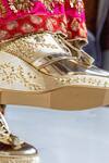 Tiesta_Gold Suede Embroidered Sneaker Wedges_at_Aza_Fashions