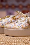 Shop_Tiesta_Gold Embroidered Sneaker Platform Wedges _at_Aza_Fashions