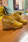 Buy_Tiesta_Yellow Embroidered Sneaker Wedges _at_Aza_Fashions
