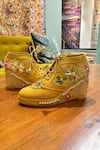 Shop_Tiesta_Yellow Embroidered Sneaker Wedges _at_Aza_Fashions