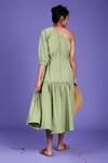 Shop_Mati_Green Handwoven One Shoulder Dress_at_Aza_Fashions