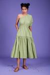 Shop_Mati_Green Handwoven One Shoulder Dress_Online_at_Aza_Fashions