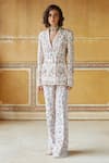 Buy_Rahul Mishra_Multi Color Raw Silk Blazer Lining Viscose Double Breasted Jacket And Pant Set_at_Aza_Fashions
