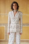 Buy_Rahul Mishra_Multi Color Raw Silk Blazer Lining Viscose Double Breasted Jacket And Pant Set_Online_at_Aza_Fashions