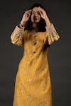 Kasturi Tikmani_Yellow Pure Chanderi Silk Embroidery Sequin And Thread Round Kurta  _Online_at_Aza_Fashions