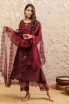 Buy_NAAZ BY NOOR_Maroon Cotton Embroidered Silk Chanderi Kurta Set _at_Aza_Fashions