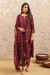 Shop_NAAZ BY NOOR_Maroon Cotton Embroidered Silk Chanderi Kurta Set _at_Aza_Fashions