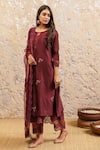 NAAZ BY NOOR_Maroon Cotton Embroidered Silk Chanderi Kurta Set _Online_at_Aza_Fashions